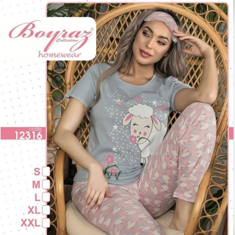Boyraz Kadın Kuzucuk Desenli Pijama Takımı Uzun Kol 12316 Boyraz Kadın Kuzucuk Desenli Pijama Takımı Uzun Kol 12316