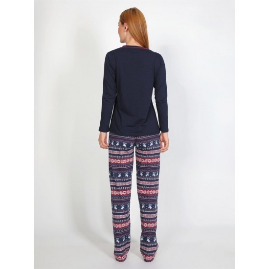 NBB Geyik Desenli Kadın Pijama Takımı Uzun Kol 66637 NBB Geyik Desenli Kadın Pijama Takımı Uzun Kol 66637