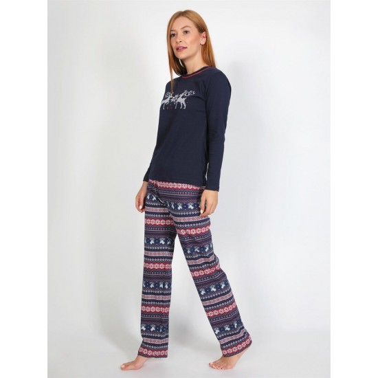 NBB Geyik Desenli Kadın Pijama Takımı Uzun Kol 66637 NBB Geyik Desenli Kadın Pijama Takımı Uzun Kol 66637