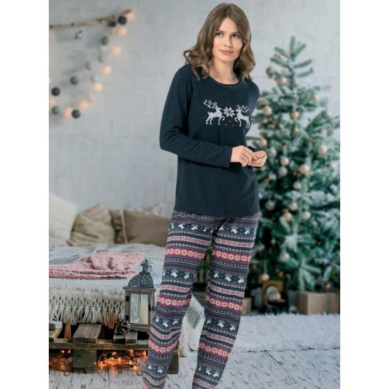 NBB Geyik Desenli Kadın Pijama Takımı Uzun Kol 66637 NBB Geyik Desenli Kadın Pijama Takımı Uzun Kol 66637