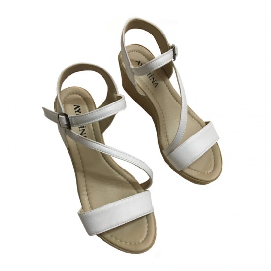 Ay & Mina Zenne Dolgu Topuk Platformlu Kadın Sandalet - Beyaz