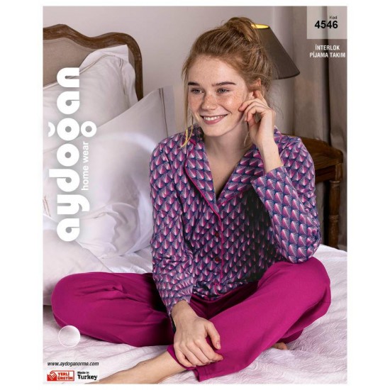 Aydoğan Kadın İnterlok Uzun Kollu Pijama Takımı 4546 Aydoğan Kadın İnterlok Uzun Kollu Pijama Takımı 4546