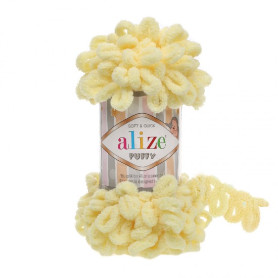 Alize Puffy Açık Sarı El Örgü İpi 13 Alize Puffy Açık Sarı El Örgü İpi 13