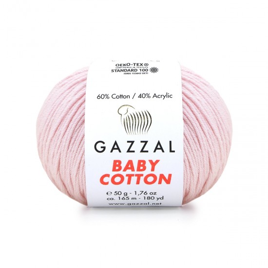 Gazzal Baby Cotton Açık Pembe El Örgü İpi 3411 Gazzal Baby Cotton Açık Pembe El Örgü İpi 3411