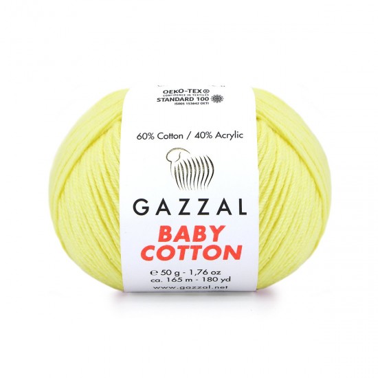 Gazzal Baby Cotton Açık Sarı El Örgü İpi 3413 Gazzal Baby Cotton Açık Sarı El Örgü İpi 3413